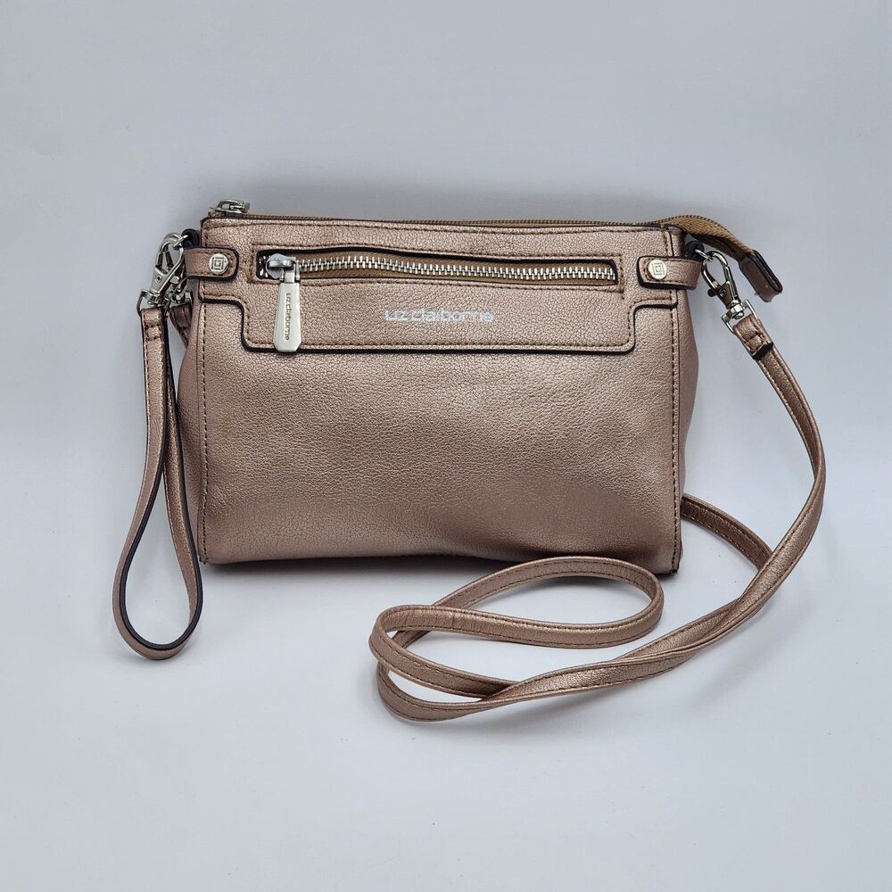 Liz Claiborne Elly Rose Gold Metallic Convertible Wristlet Crossbody Bag
